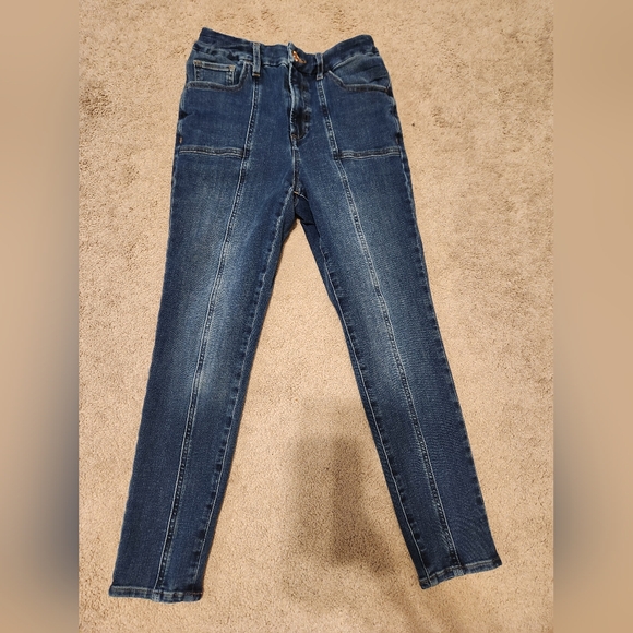 Express Blue Skinny Jeans with Stretch and Faded Details - Picture 1 of 4